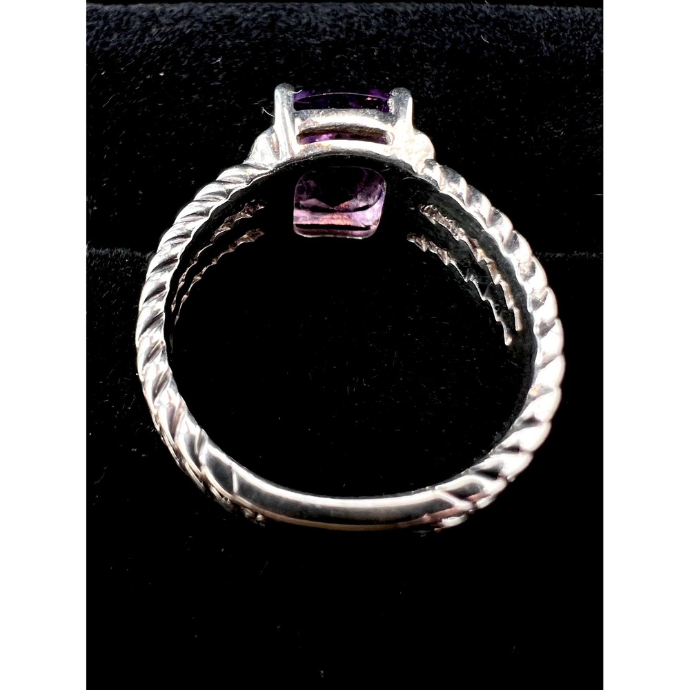 David Yurman Sterling Silver Petite Wheaton Amethyst & Pave Diamond Ring Sz 7 - Picture 8 of 9